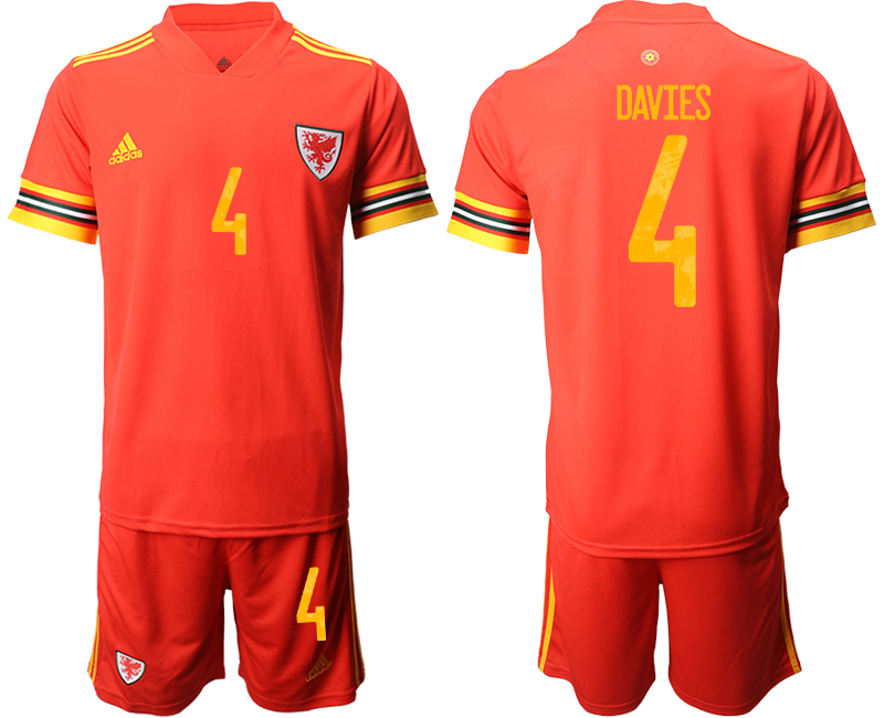 Men 2021 European Cup Welsh home red #4 Soccer Jersey->welsh jersey->Soccer Country Jersey